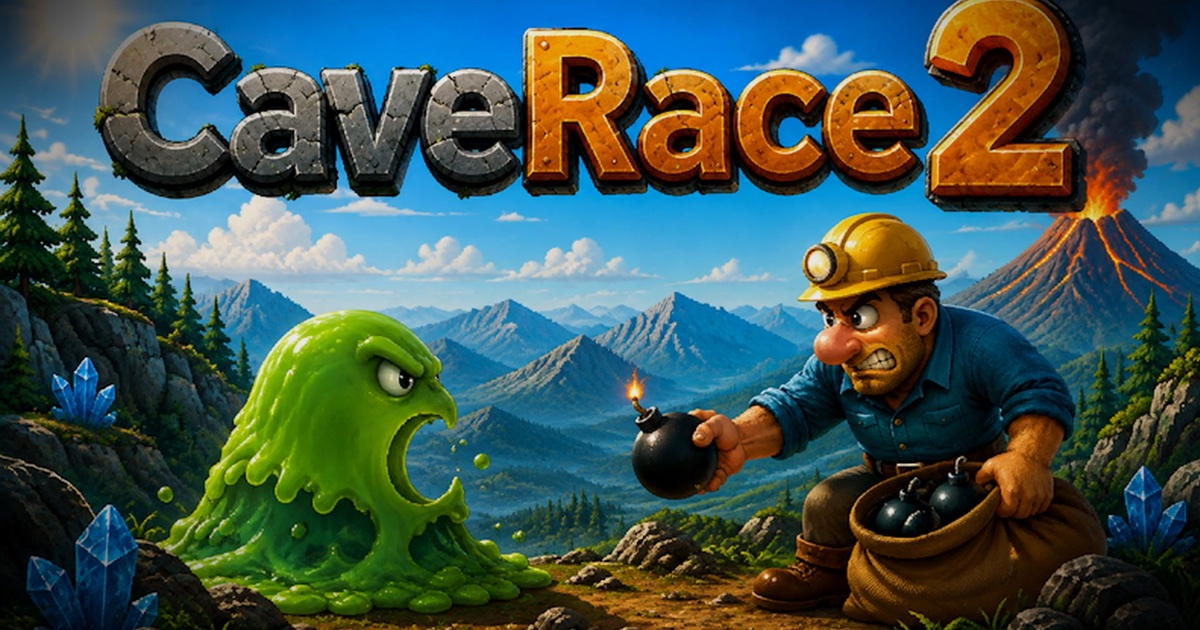 CaveRace 2 Miner facing an alien in a mountain landscape